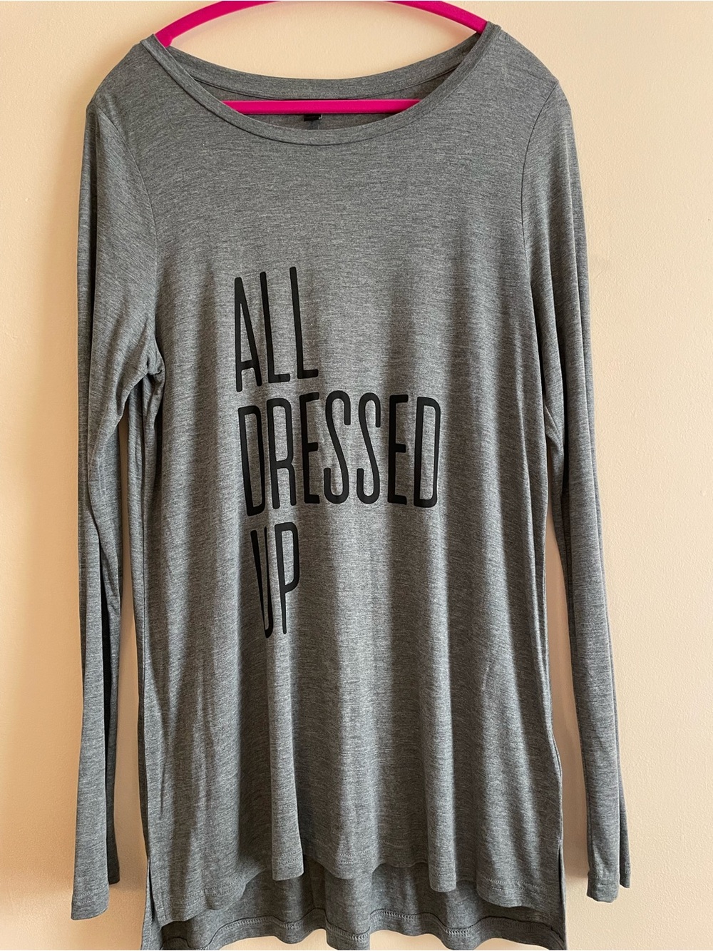 Banana Republic Gray Long-Sleeve Tee with 'ALL DRESSED UP' Graphic